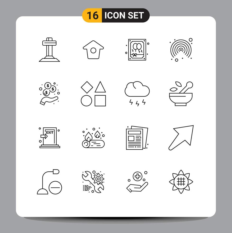 User Interface Pack of 16 Basic Outlines of bricks investment balloon income interface Editable Vector Design Elements