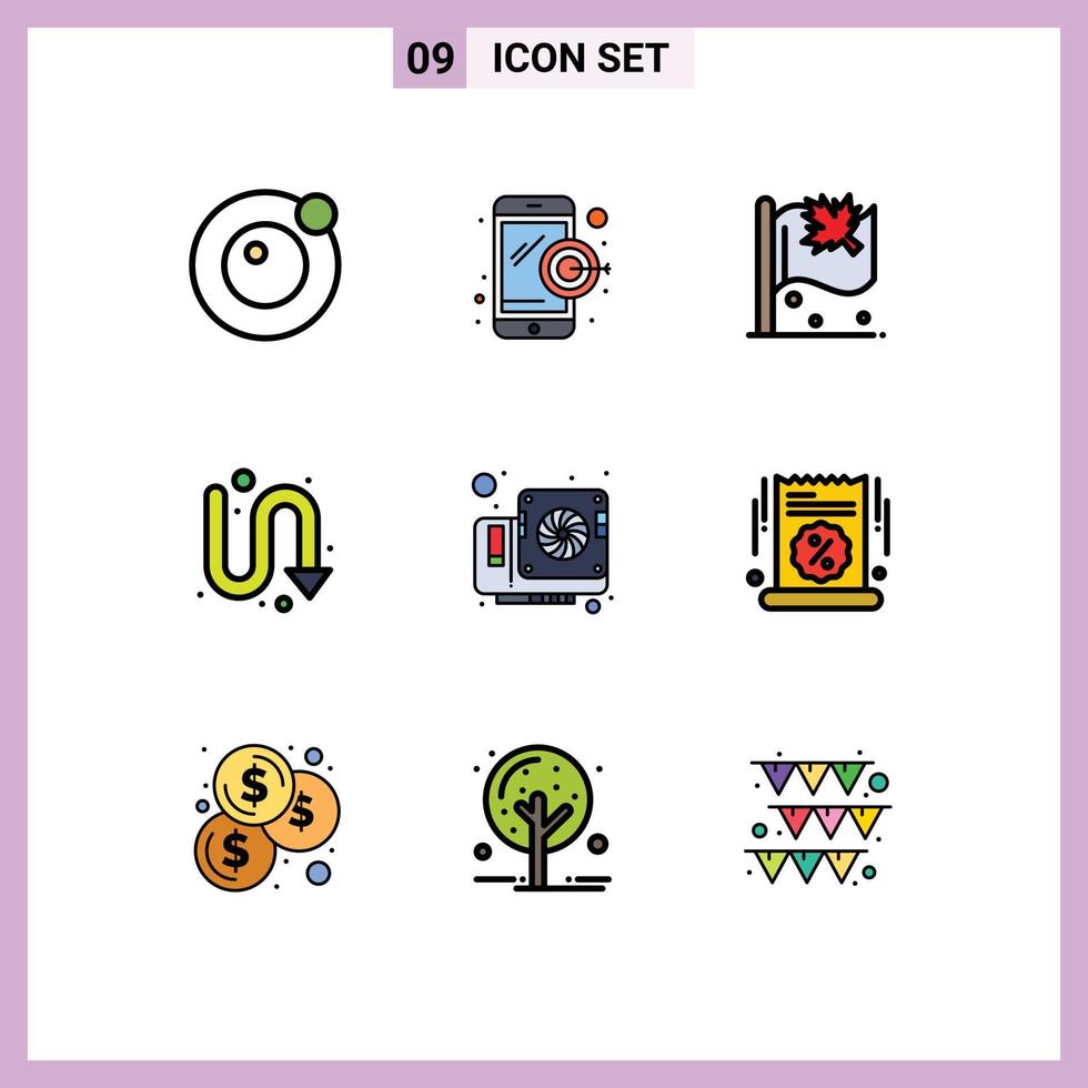 Stock Vector Icon Pack of 9 Line Signs and Symbols for video computer leaf card indicator Editable Vector Design Elements