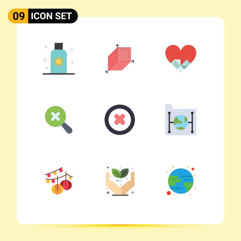 9 User Interface Flat Color Pack of modern Signs and Symbols of play media heart zoom in Editable Vector Design Elements