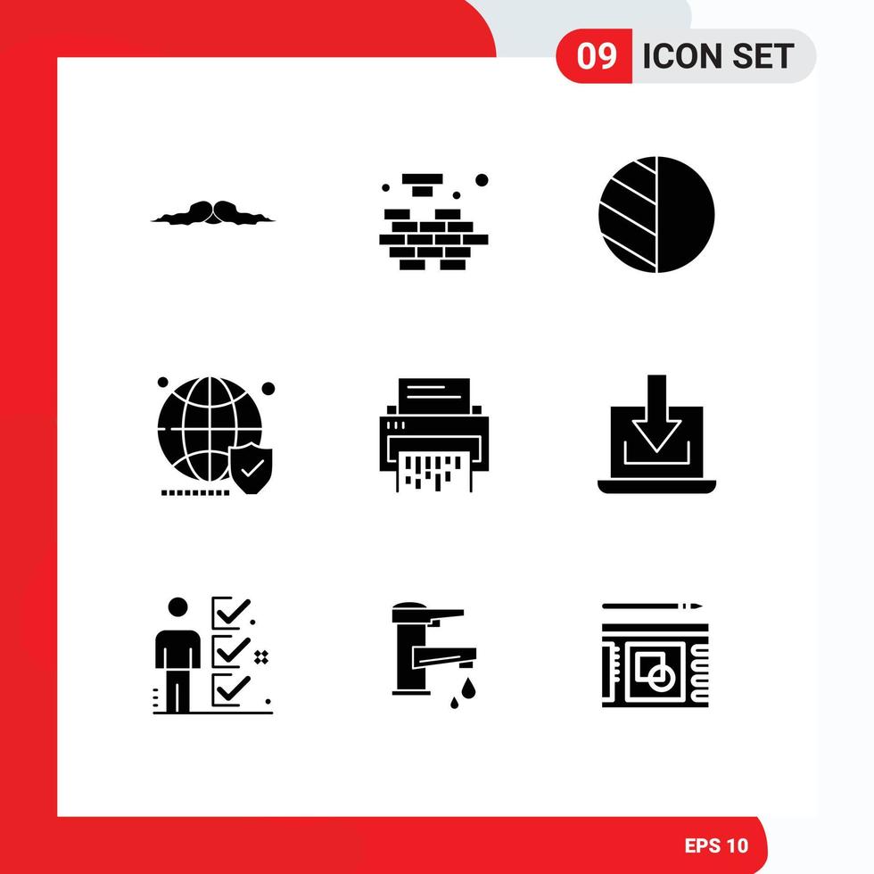 Mobile Interface Solid Glyph Set of 9 Pictograms of confidential world solving website globe Editable Vector Design Elements