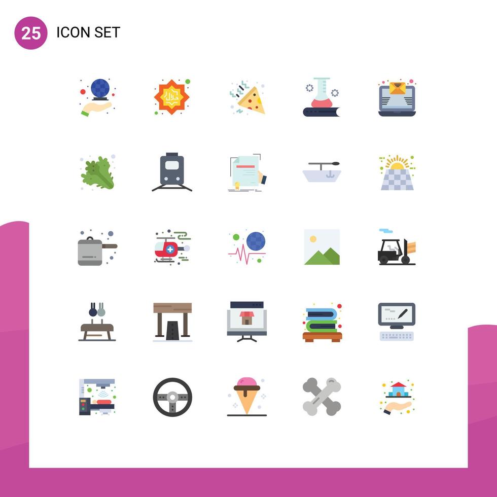 Mobile Interface Flat Color Set of 25 Pictograms of email science knowledge muslim science information science and education Editable Vector Design Elements