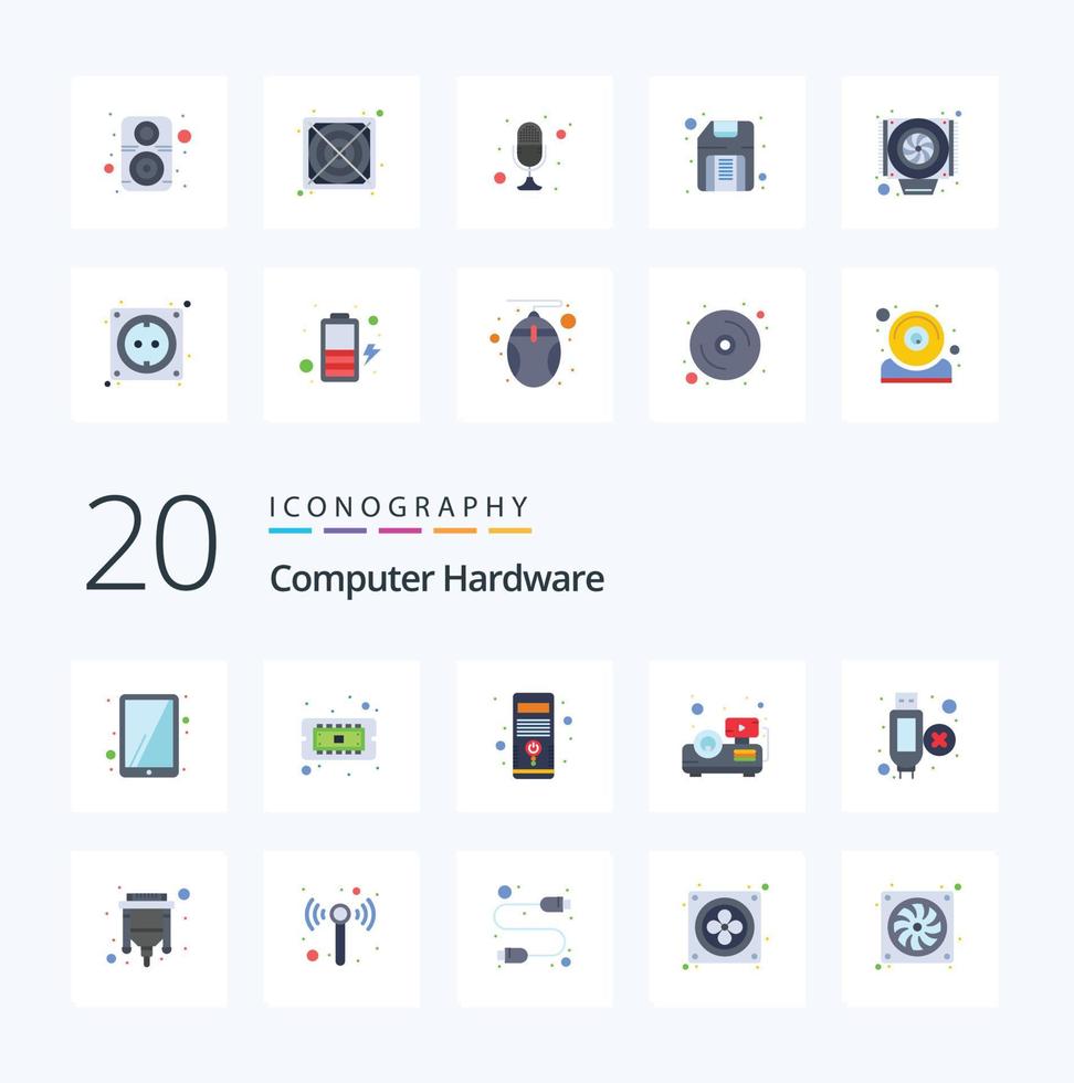 20 Computer Hardware Flat Color icon Pack like cable extension hardware cable presentation vector