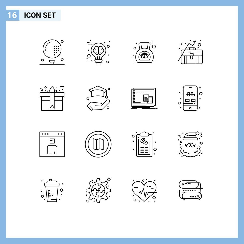 16 Universal Outline Signs Symbols of growth business growth brain storming business money Editable Vector Design Elements