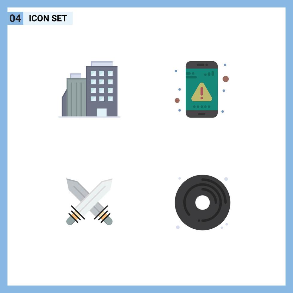 Group of 4 Modern Flat Icons Set for hotel sword city interaction sports Editable Vector Design Elements