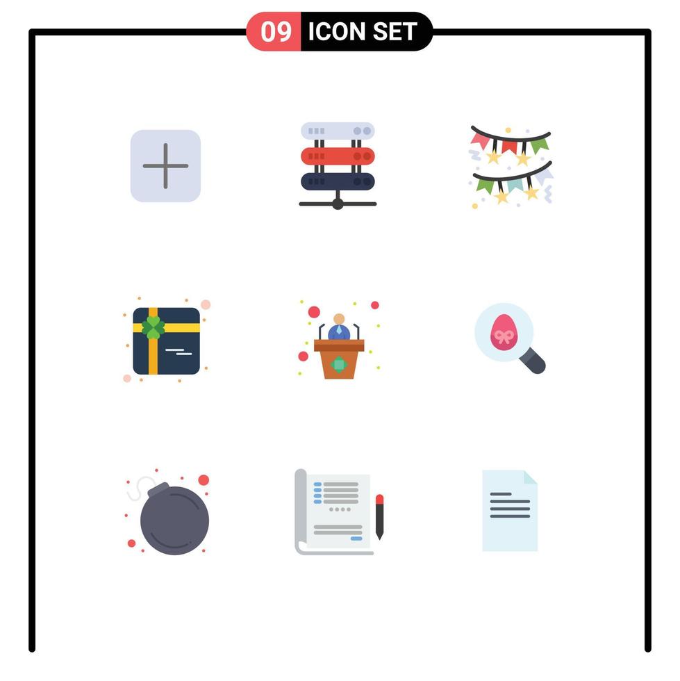 paquete de 9 signos y símbolos modernos de colores planos para medios de impresión web, como presentación de negocios, regalo presente, elementos de diseño de vectores editables