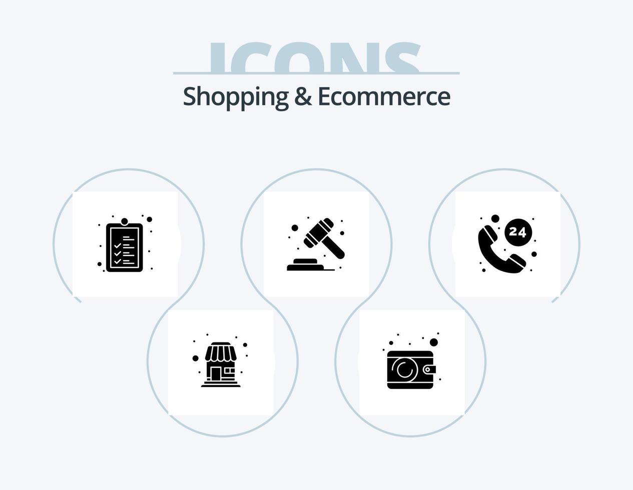 paquete de iconos de glifo de compras y comercio electrónico 5 diseño de iconos. llamada. comercio. controlar. juez. subasta vector