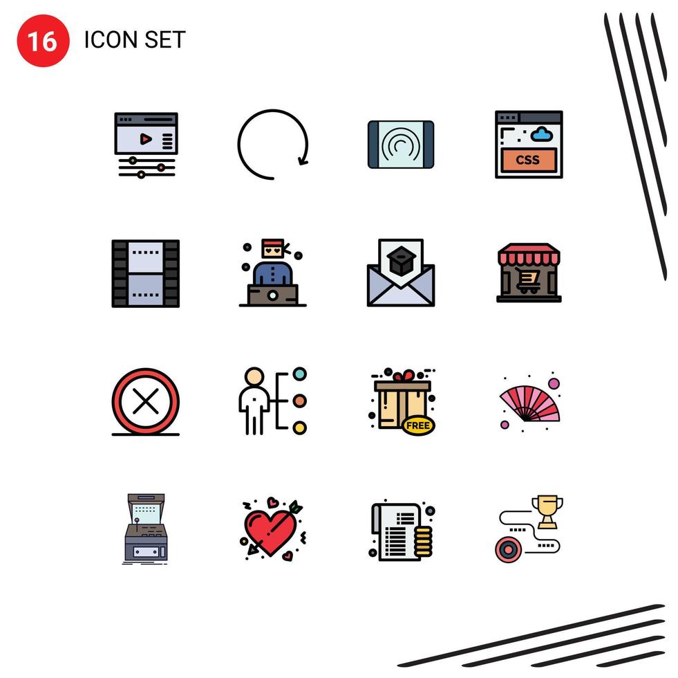 Flat Color Filled Line Pack of 16 Universal Symbols of ui essential user basic sheet Editable Creative Vector Design Elements