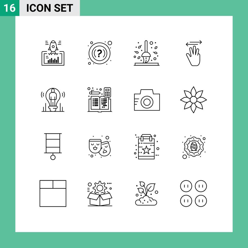 User Interface Pack of 16 Basic Outlines of right up autumn hand cursor rake Editable Vector Design Elements