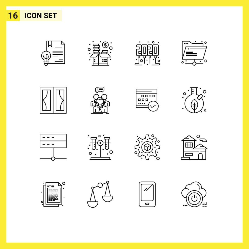 16 iconos creativos, signos y símbolos modernos de edificios, fondos de red, tiempo de fiesta en Internet, elementos de diseño vectorial editables vector