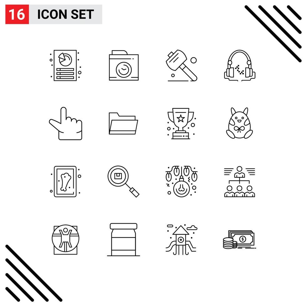 Set of 16 Commercial Outlines pack for open zoom hand pinch audio Editable Vector Design Elements