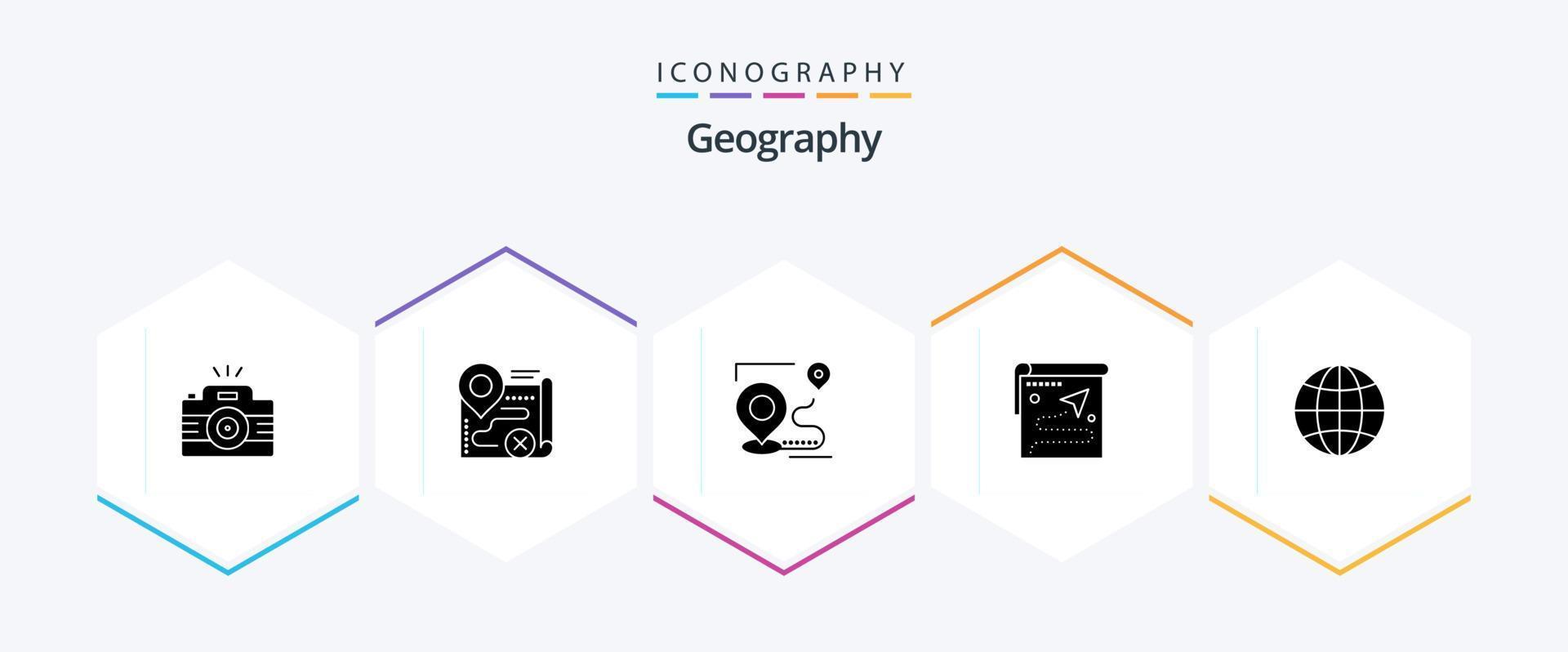 Geo Graphy 25 Glyph icon pack including earth. globe. close. position. target vector