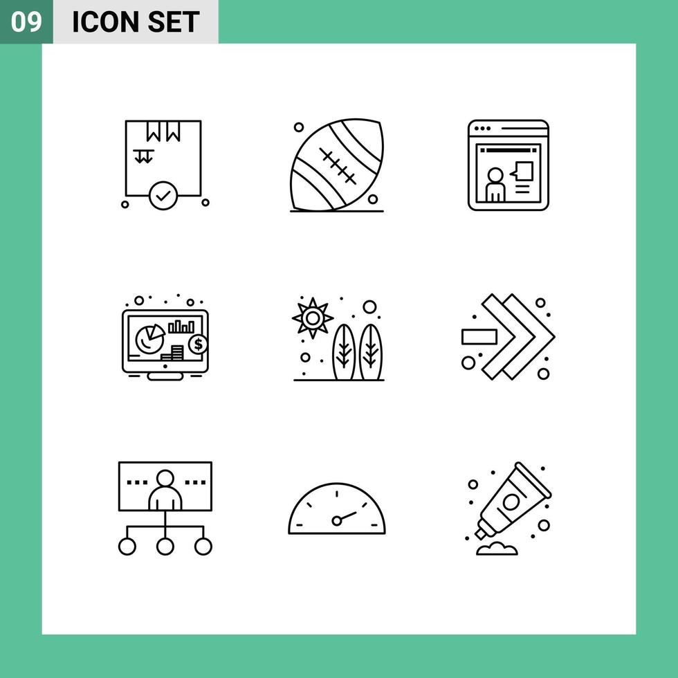 Stock Vector Icon Pack of 9 Line Signs and Symbols for wave adrenaline online beach return Editable Vector Design Elements