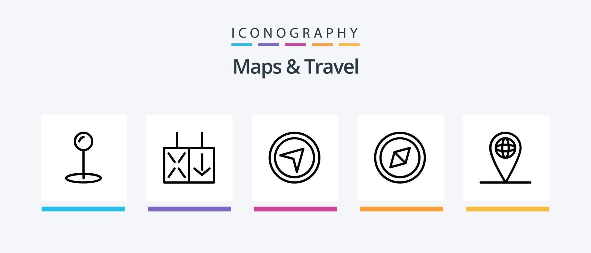 mapas y paquete de iconos de la línea de viaje 5 que incluye. localización. mapa. diseño de iconos creativos vector