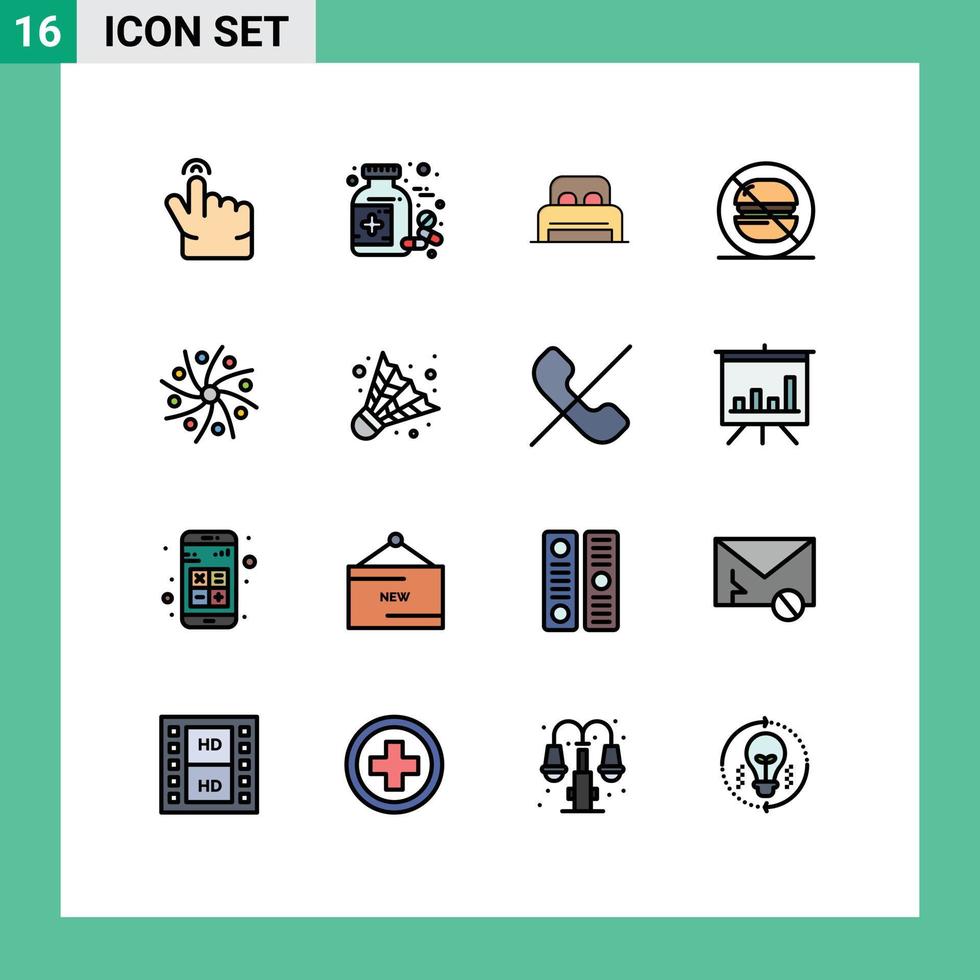 Set of 16 Modern UI Icons Symbols Signs for planet astronomy sleep no food Editable Creative Vector Design Elements