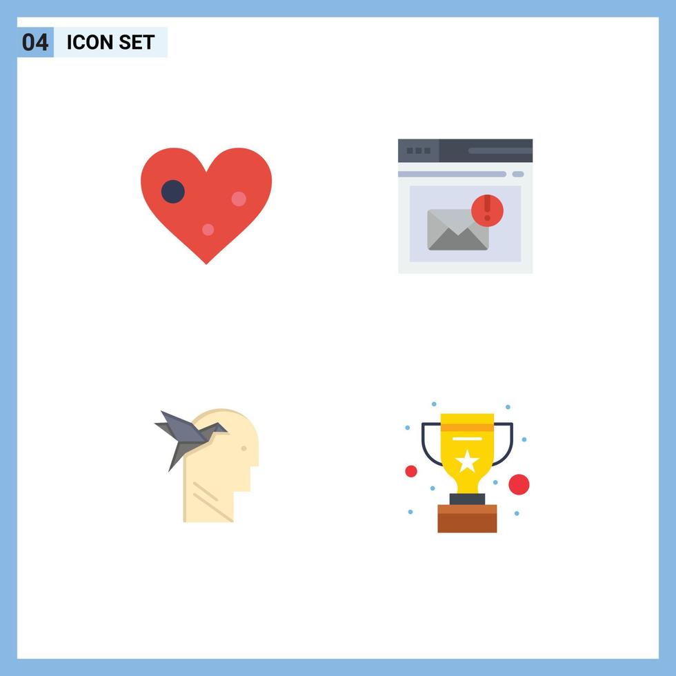 Group of 4 Flat Icons Signs and Symbols for heart imagination form favorite mail head Editable Vector Design Elements