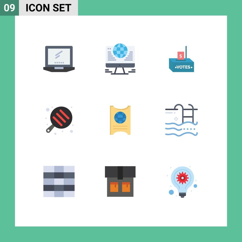 Flat Color Pack of 9 Universal Symbols of pass cooking network camping influence Editable Vector Design Elements