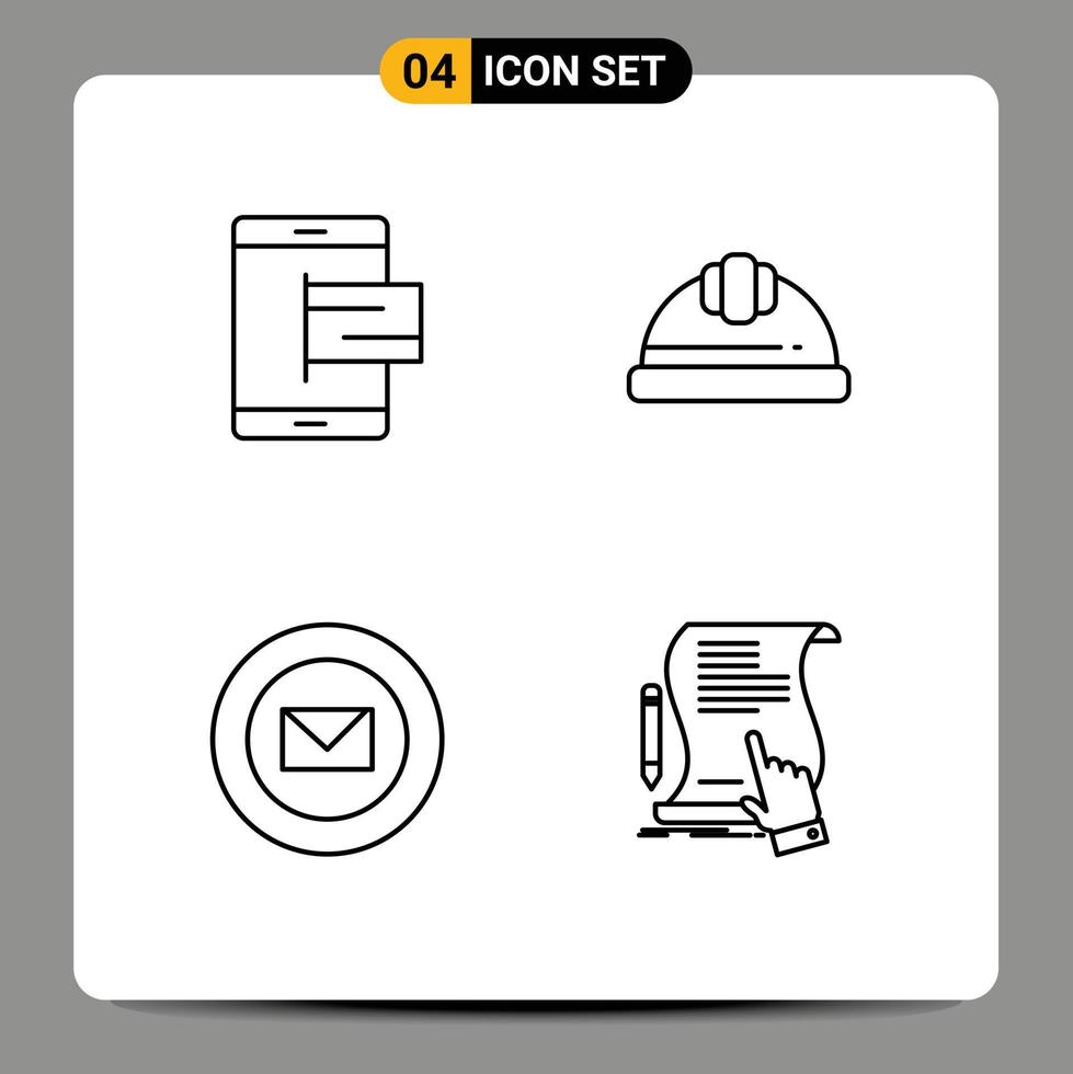 4 Creative Icons Modern Signs and Symbols of commerce mail online helmet sharp Editable Vector Design Elements