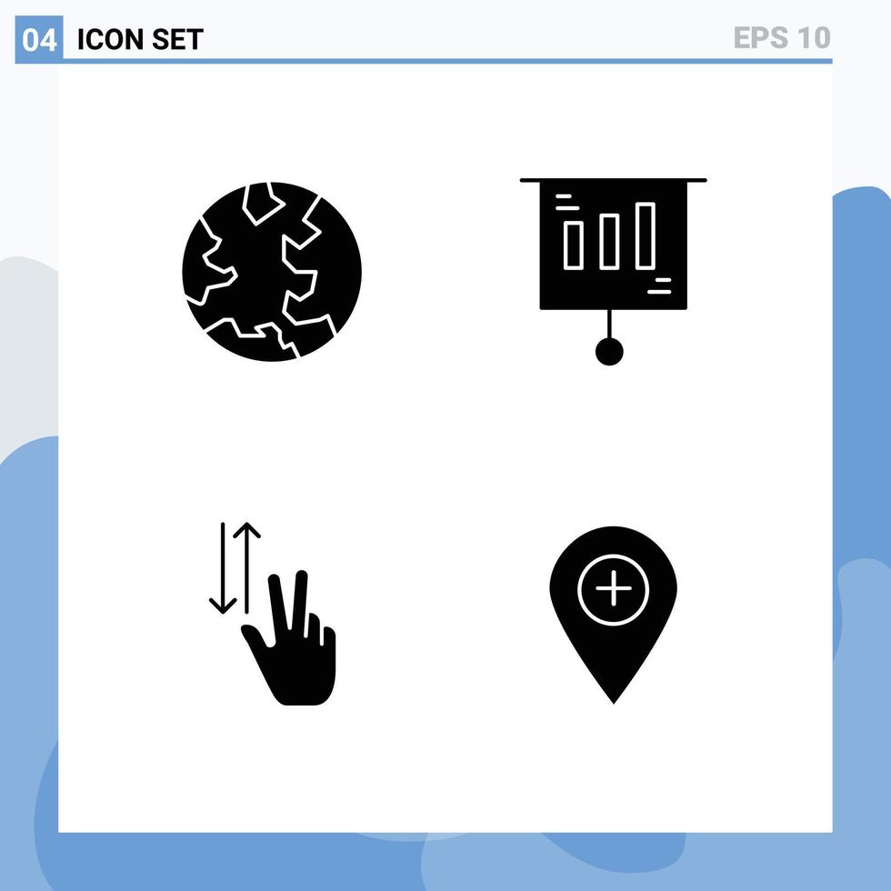 4 User Interface Solid Glyph Pack of modern Signs and Symbols of earth gestures web money up Editable Vector Design Elements