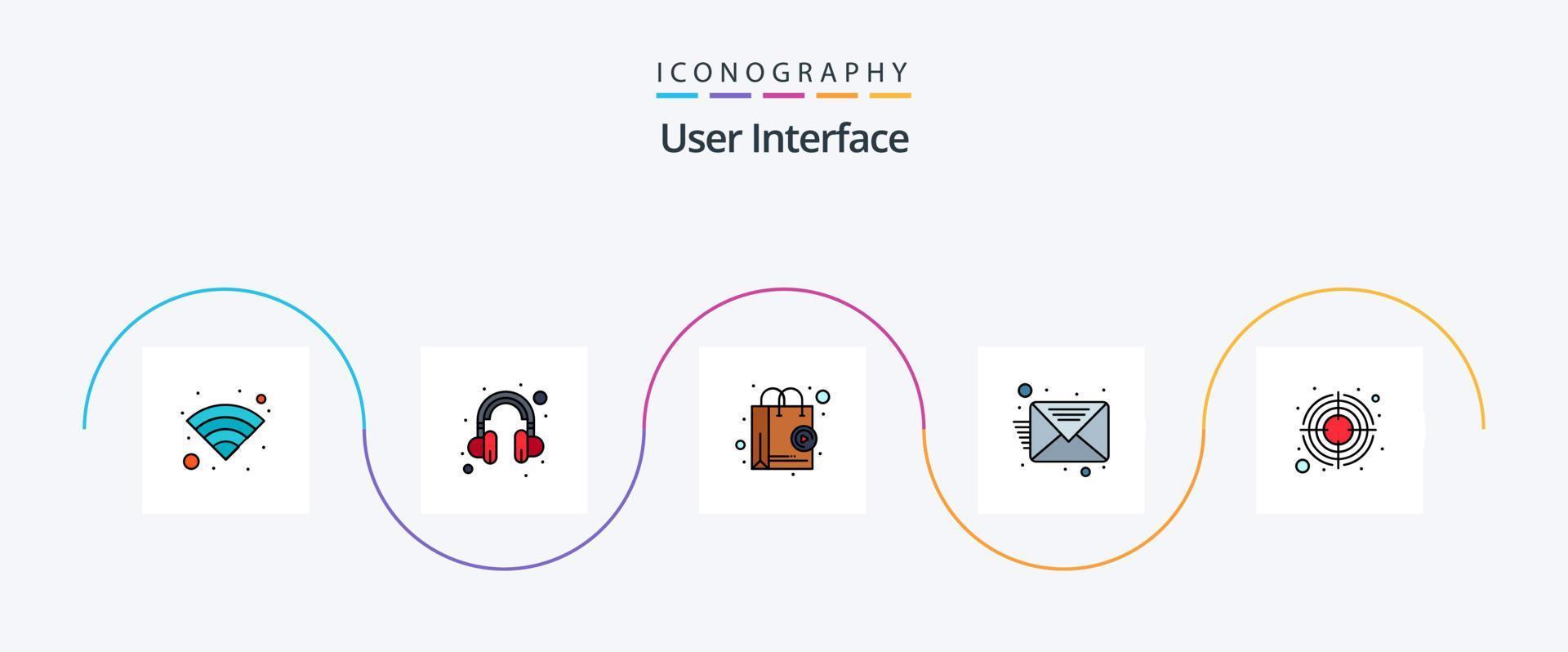 paquete de iconos de 5 planos llenos de línea de interfaz de usuario que incluye . objetivo. tienda. flecha. mensaje vector