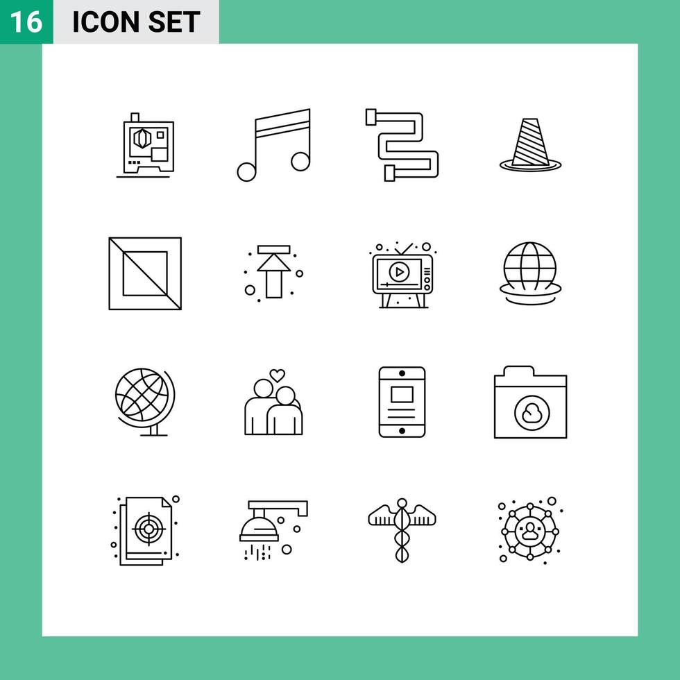Group of 16 Modern Outlines Set for design warning heating stop road Editable Vector Design Elements