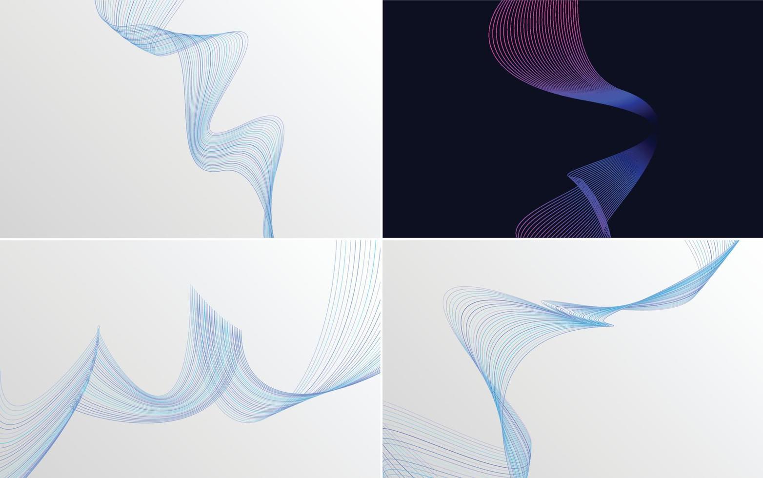 Set of 4 geometric wave pattern background Abstract waving line vector