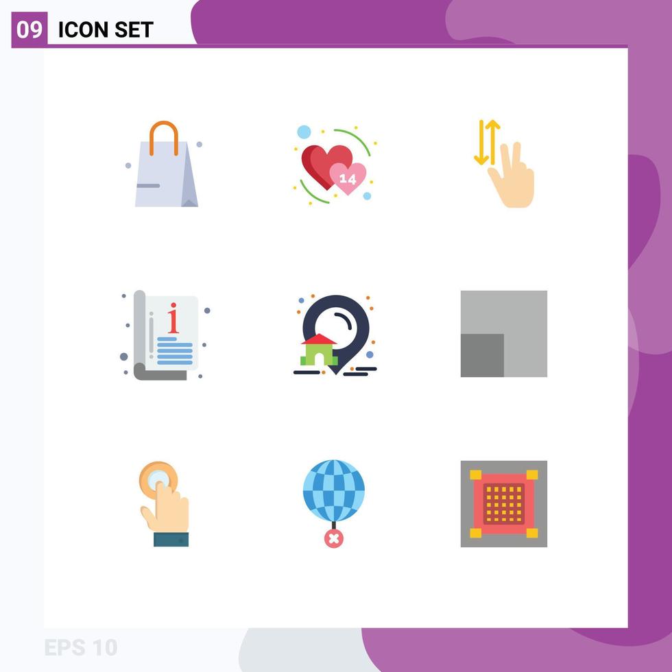 Editable Vector Line Pack of 9 Simple Flat Colors of house template gestures cover catalog Editable Vector Design Elements