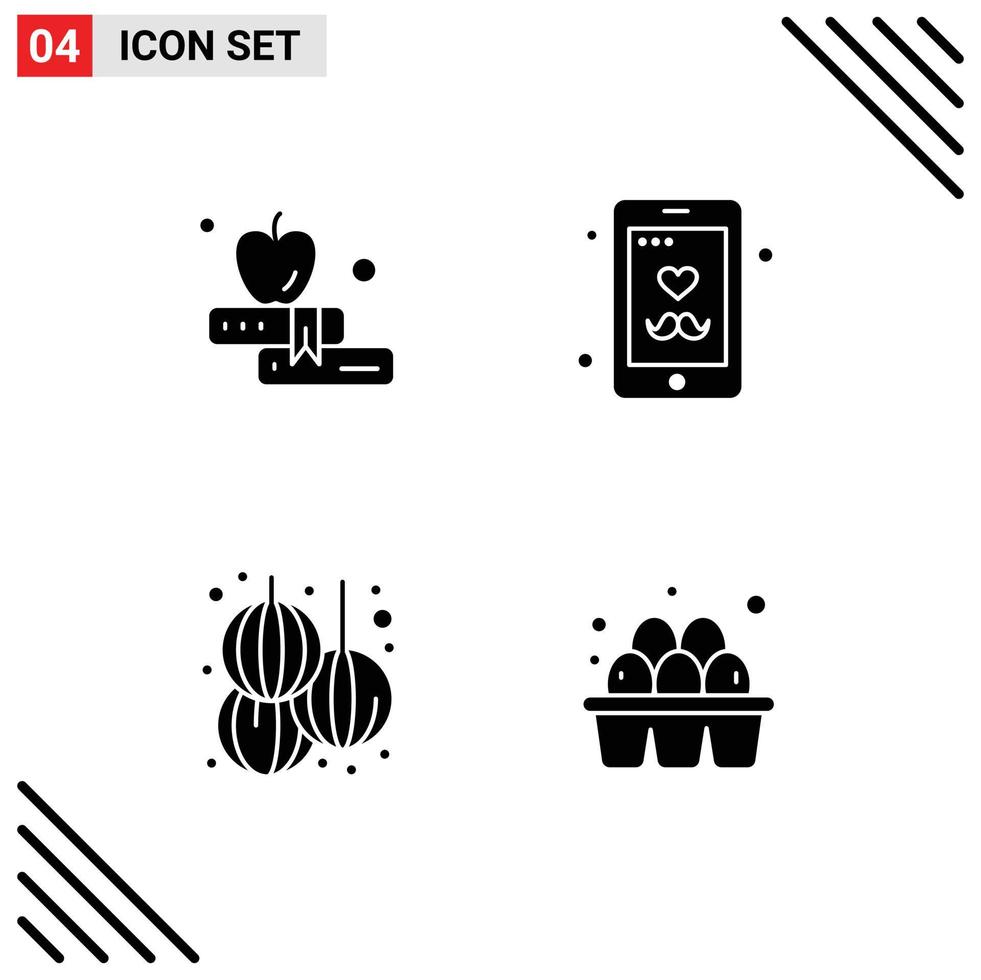 Modern Set of 4 Solid Glyphs and symbols such as apple new dad mobile egg Editable Vector Design Elements