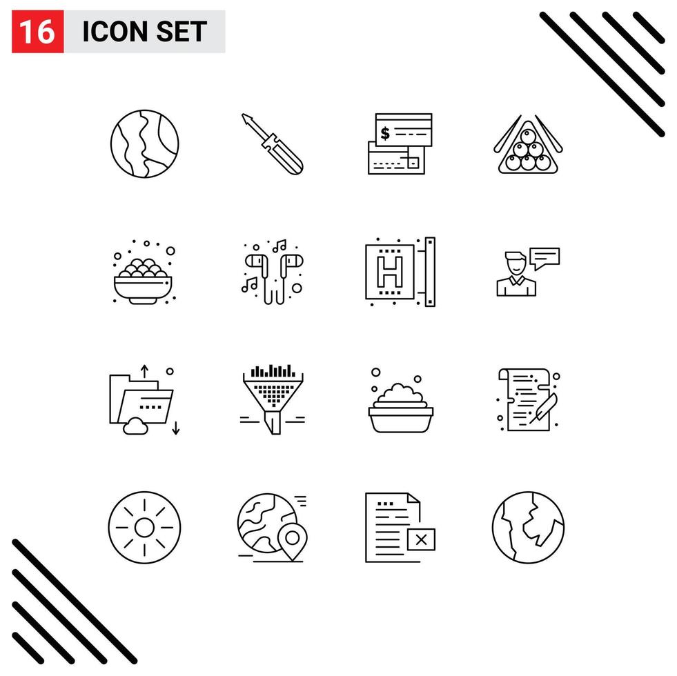 Pack of 16 Modern Outlines Signs and Symbols for Web Print Media such as sport ball repair direct credit Editable Vector Design Elements