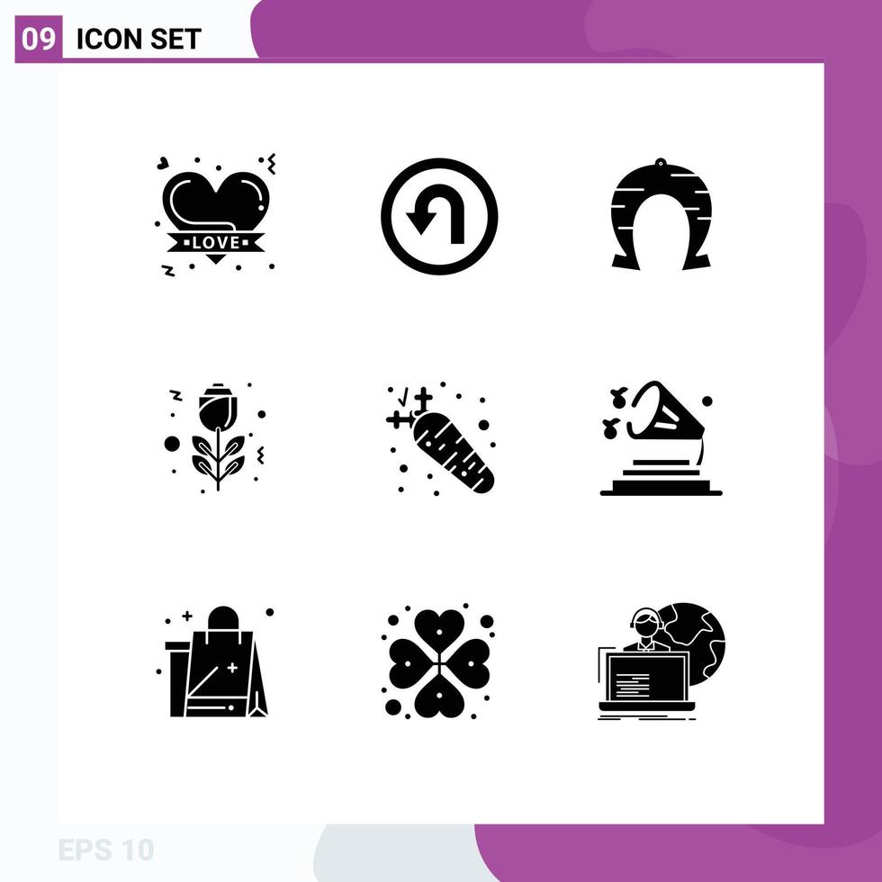 Pack of 9 creative Solid Glyphs of diet rose festival red patricks Editable Vector Design Elements