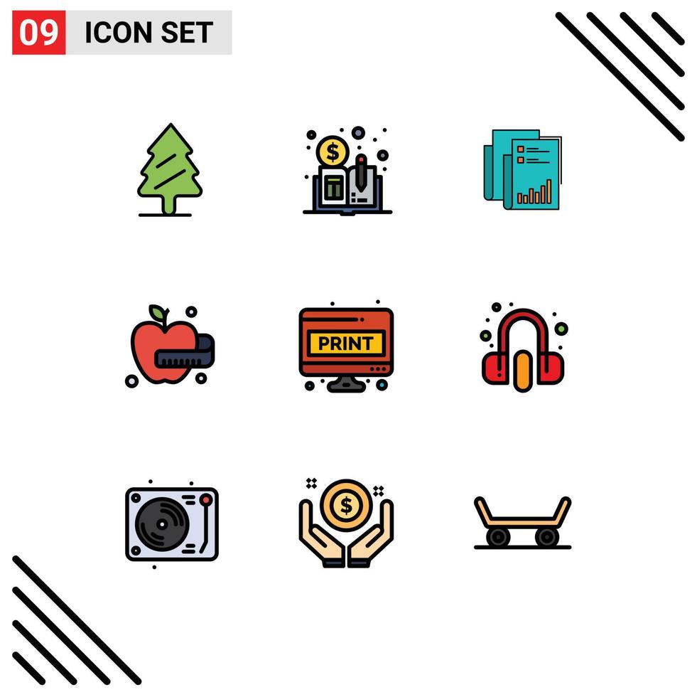 9 Universal Filledline Flat Color Signs Symbols of doc food analytics medical apple marketing Editable Vector Design Elements