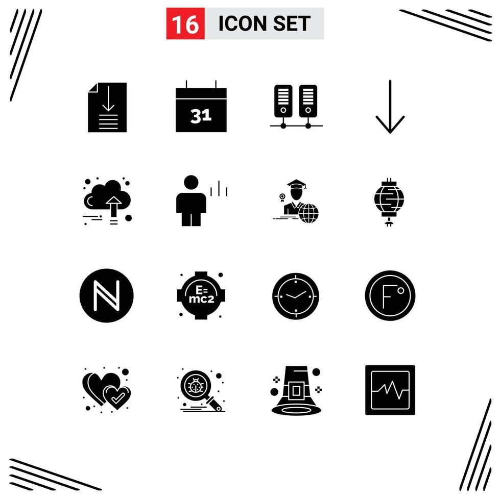Group of 16 Solid Glyphs Signs and Symbols for avatar cloud server growth business Editable Vector Design Elements