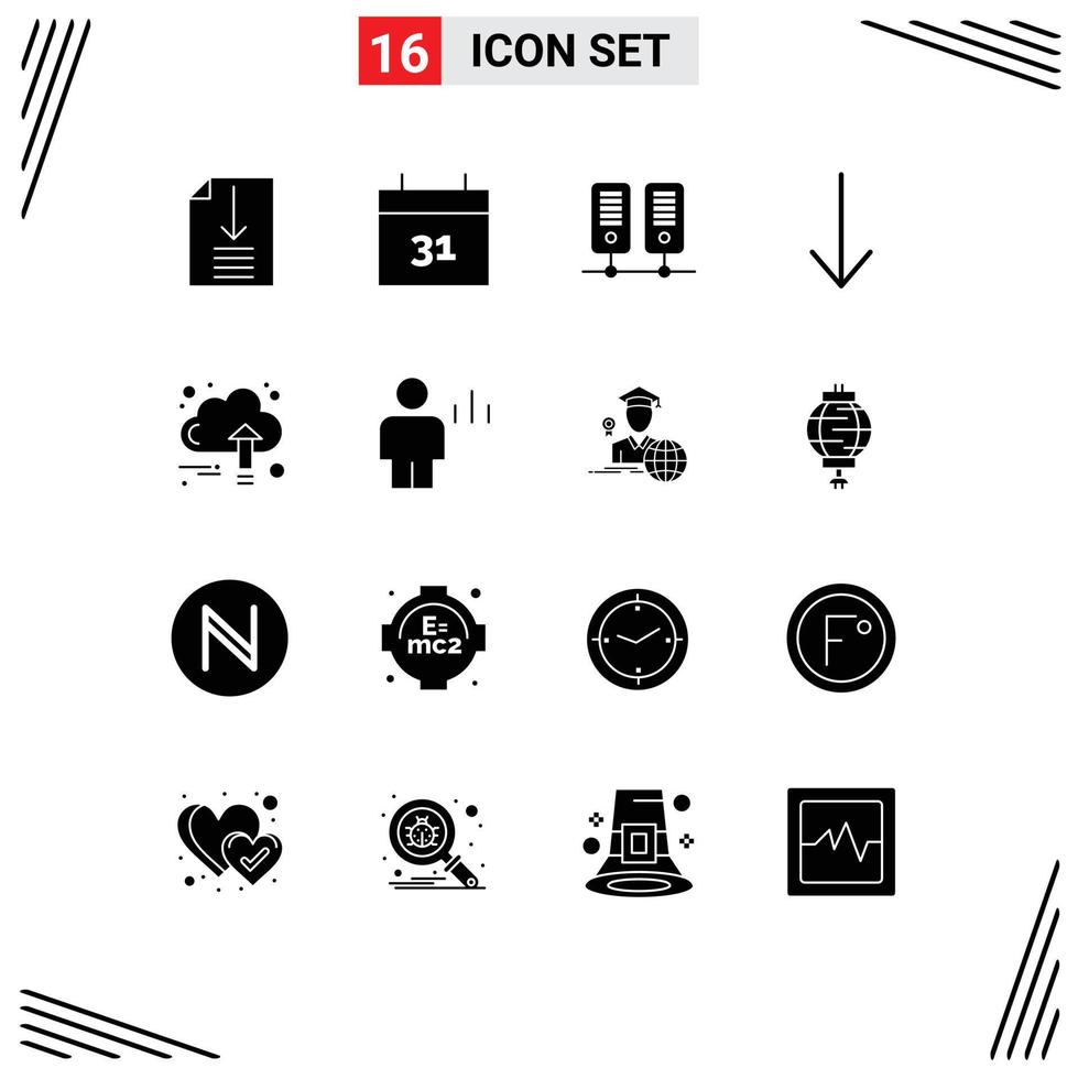 grupo de 16 signos y símbolos de glifos sólidos para elementos de diseño de vectores editables de negocio de crecimiento de servidor de nube de avatar