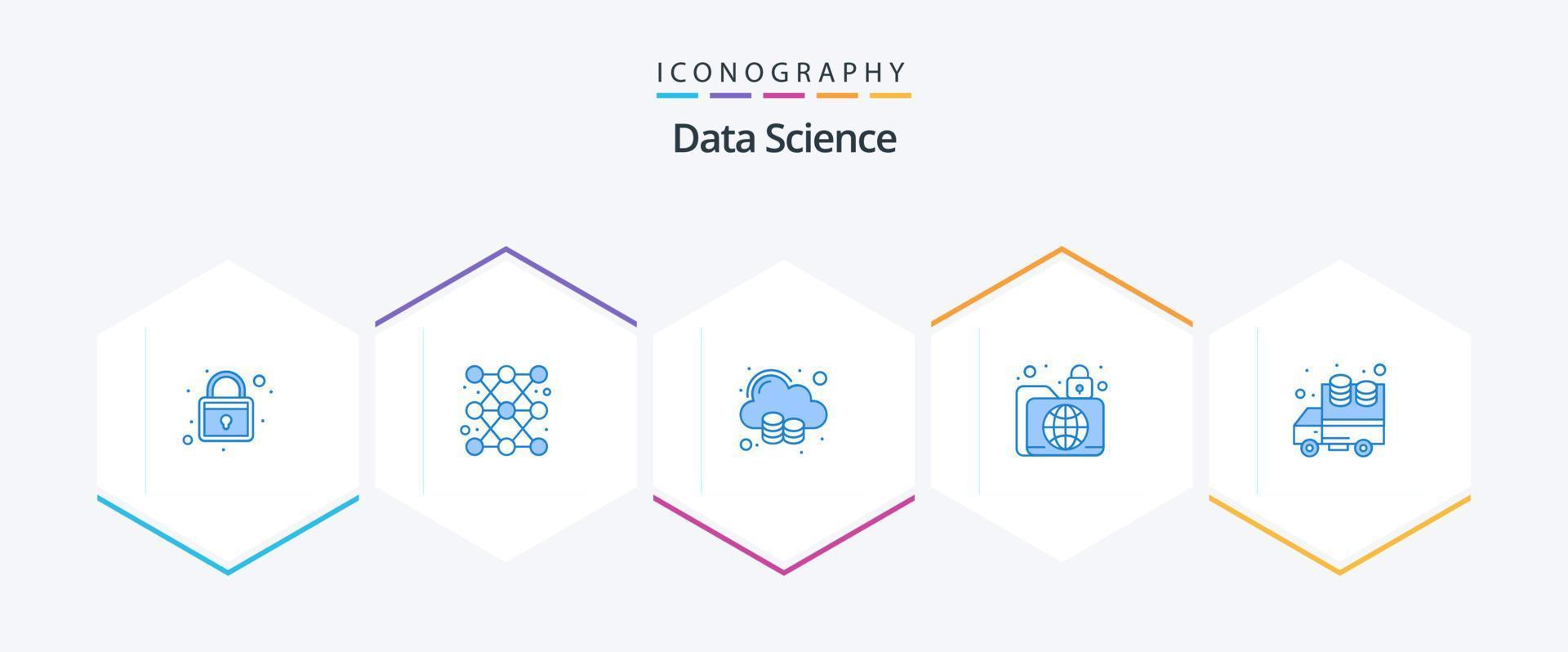 paquete de iconos azules de ciencia de datos 25 que incluye infraestructura. carpeta. informe. datos. grandes datos vector