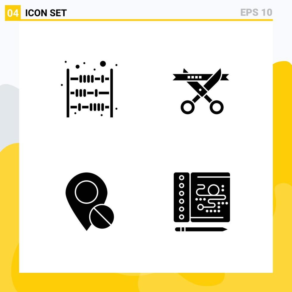 4 Solid Glyph concept for Websites Mobile and Apps counter location money ceremony marker Editable Vector Design Elements