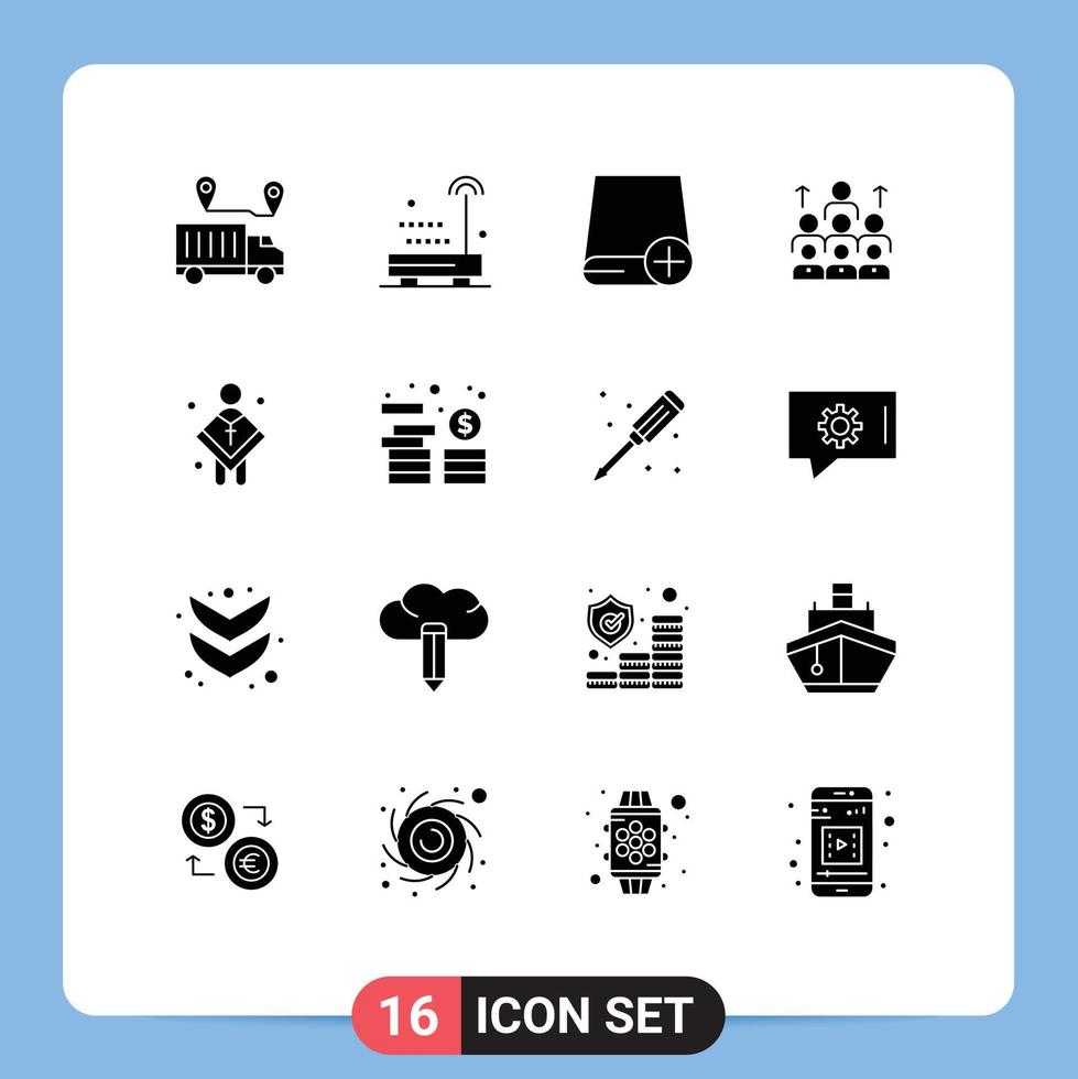 16 Thematic Vector Solid Glyphs and Editable Symbols of leadership business technology workforce drive Editable Vector Design Elements