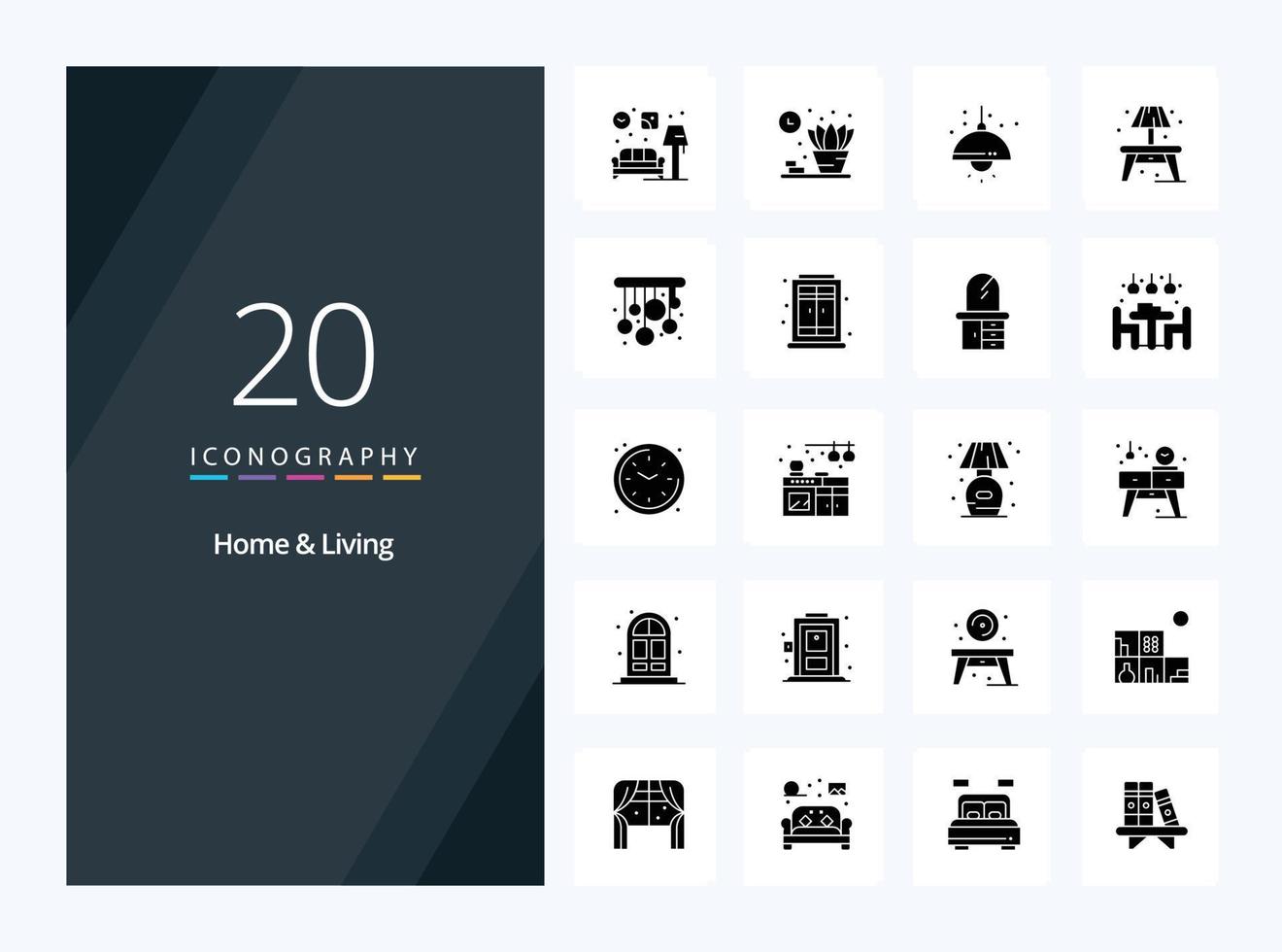 20 Home And Living Solid Glyph icon for presentation vector