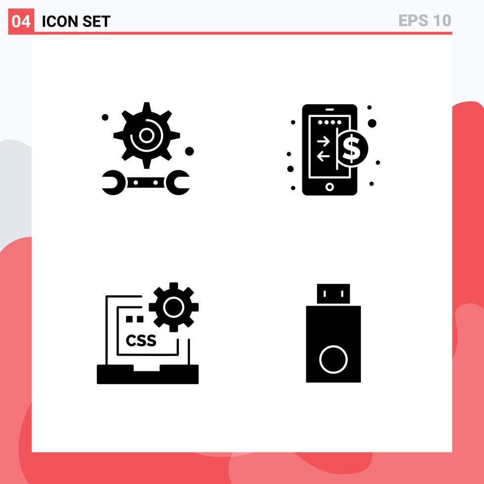 Pictogram Set of 4 Simple Solid Glyphs of academy coding study finance develop Editable Vector Design Elements