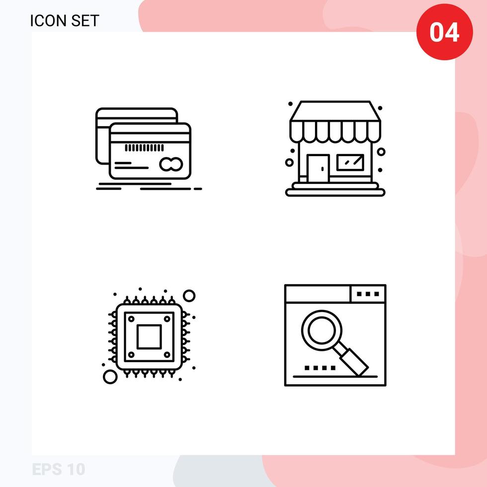 4 Creative Icons Modern Signs and Symbols of banking cpu debit store storage Editable Vector Design Elements