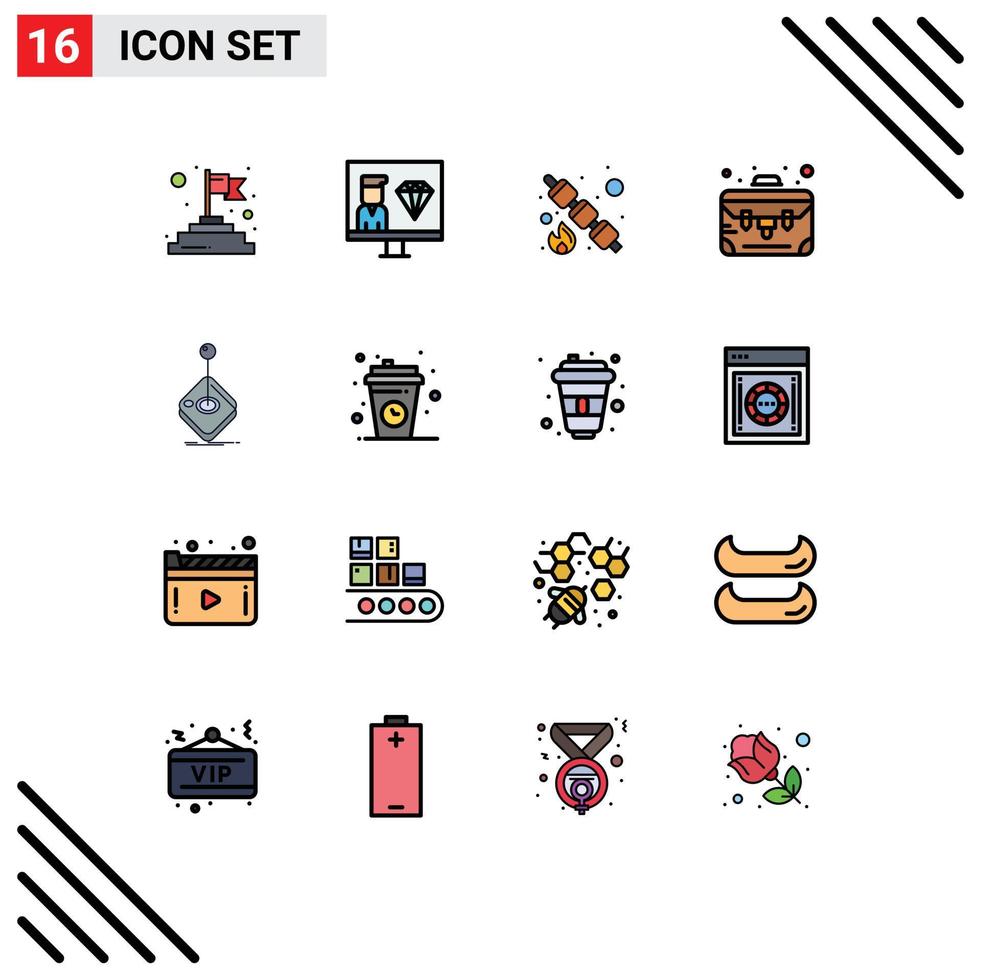 Flat Color Filled Line Pack of 16 Universal Symbols of gaming arcade marshmallow suitcase business Editable Creative Vector Design Elements