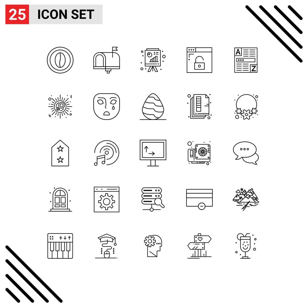 Mobile Interface Line Set of 25 Pictograms of secure internet email browser powerpoint Editable Vector Design Elements