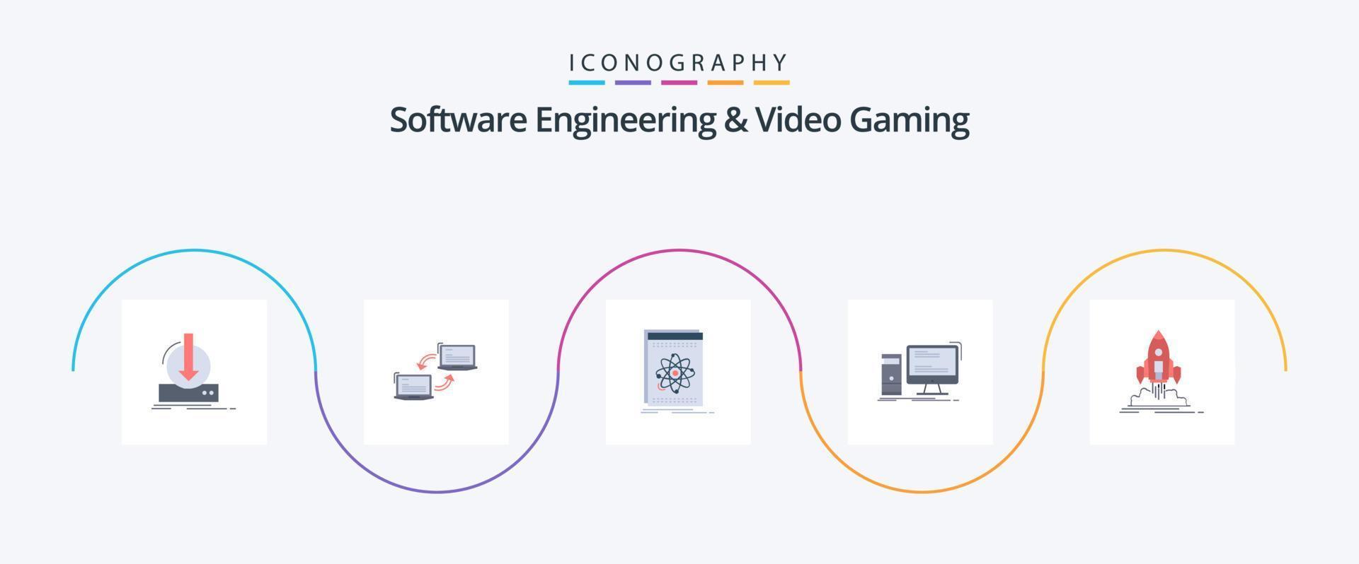 Software Engineering And Video Gaming Flat 5 Icon Pack Including gaming. computer. network. science. developer vector