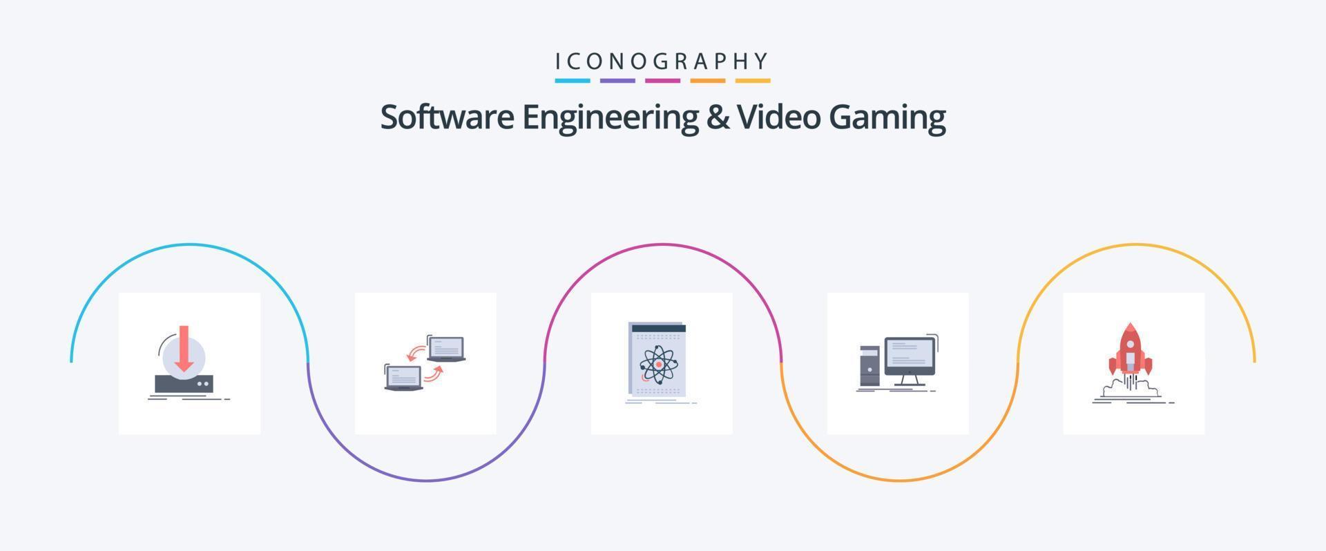 Software Engineering And Video Gaming Flat 5 Icon Pack Including gaming. computer. network. science. developer vector