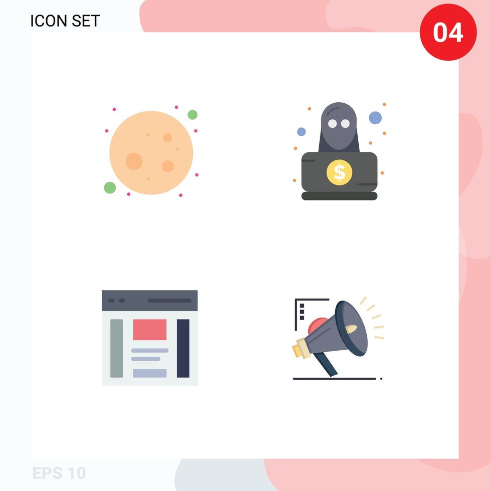 Group of 4 Modern Flat Icons Set for full moon left detective robbery sidebar Editable Vector Design Elements