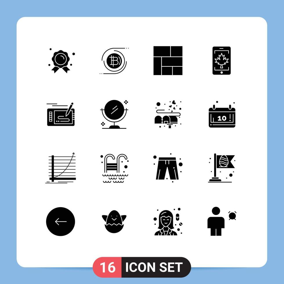 16 Universal Solid Glyph Signs Symbols of pencil design golden leaf cell Editable Vector Design Elements