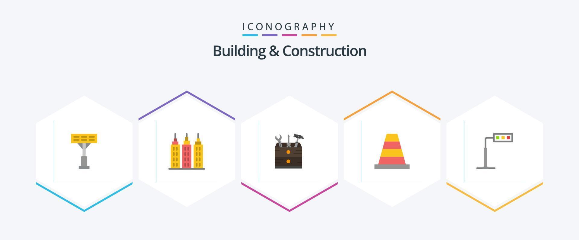 Building And Construction 25 Flat icon pack including . tower. carpenter. light. tool vector