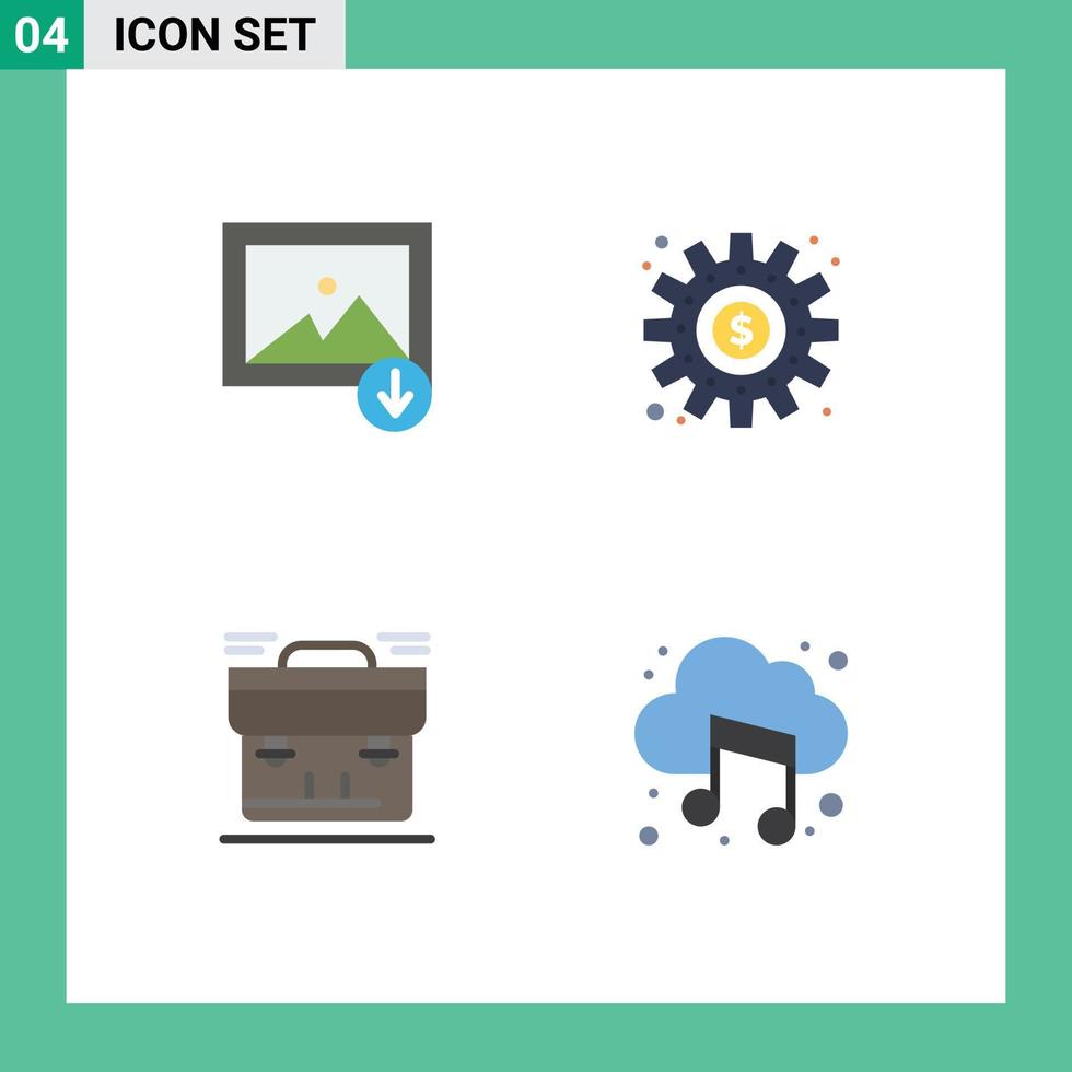 Flat Icon Pack of 4 Universal Symbols of download business cogs process briefcase Editable Vector Design Elements