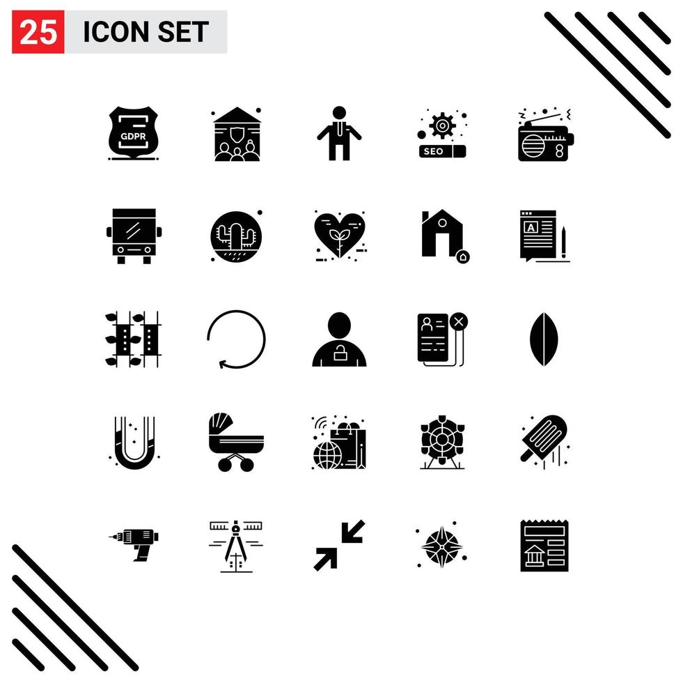Group of 25 Solid Glyphs Signs and Symbols for connection device man communication setting Editable Vector Design Elements