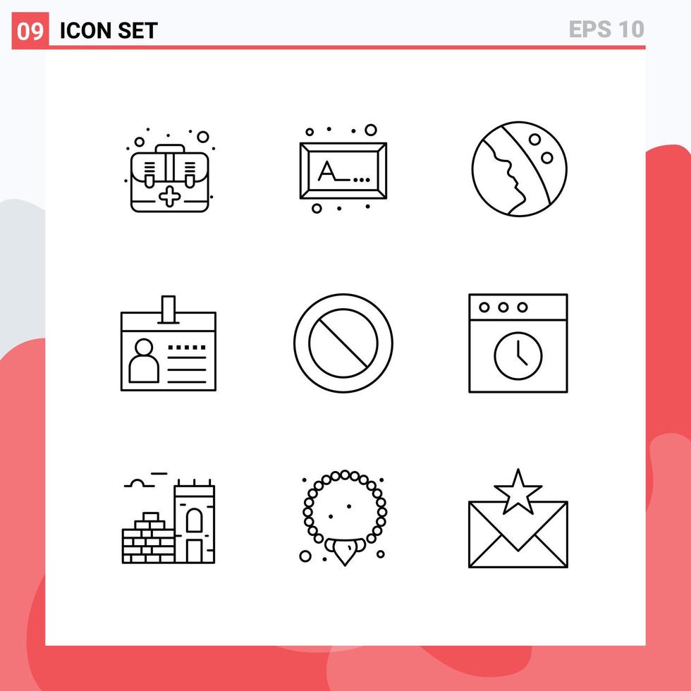 User Interface Pack of 9 Basic Outlines of cancel identification dry skin id card Editable Vector Design Elements