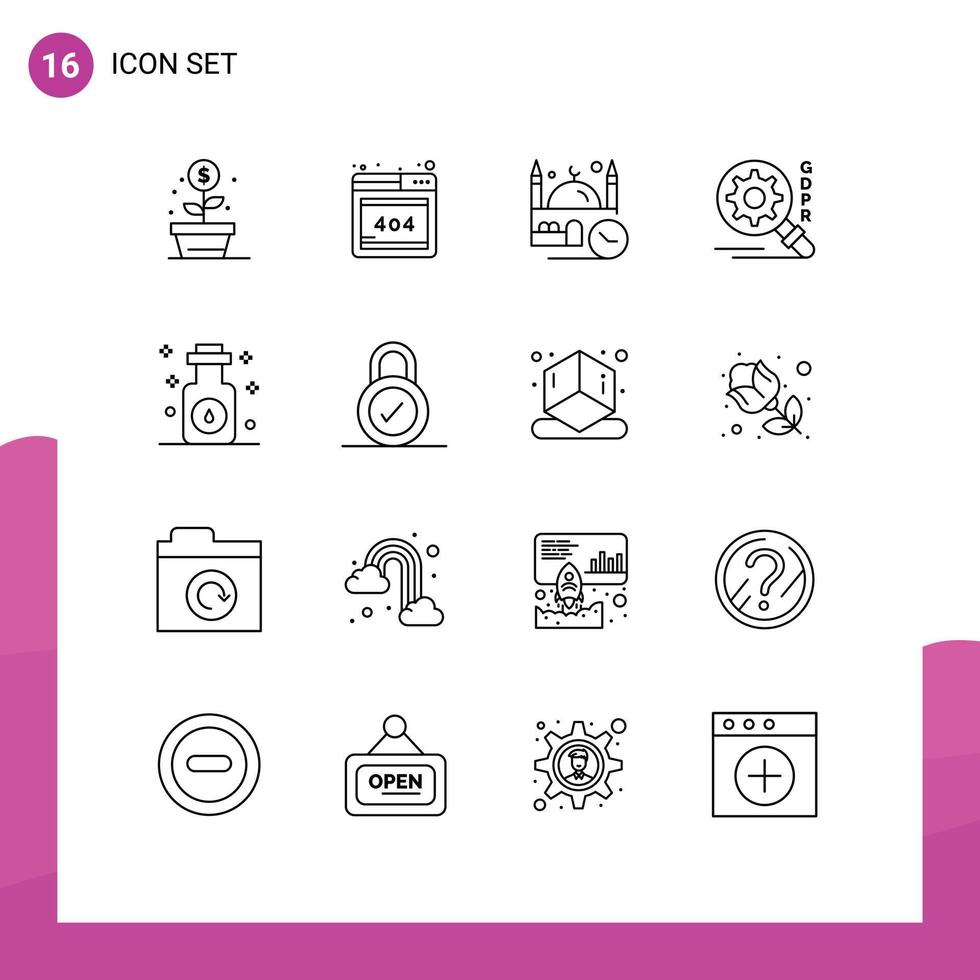 Set of 16 Vector Outlines on Grid for oil aromatherapy mosque security gdpr Editable Vector Design Elements
