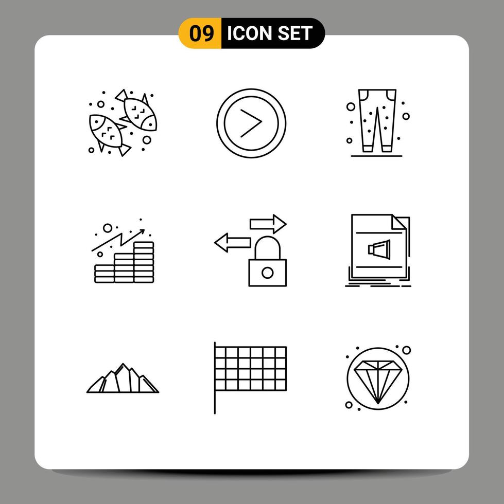 Pictogram Set of 9 Simple Outlines of data gains trouser finances shopping Editable Vector Design Elements